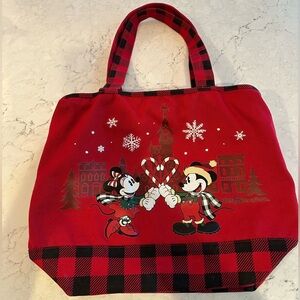 DISNEY PARKS MINNIE AND MICKEY RED CHRISTMAS TOTE BAG EUC